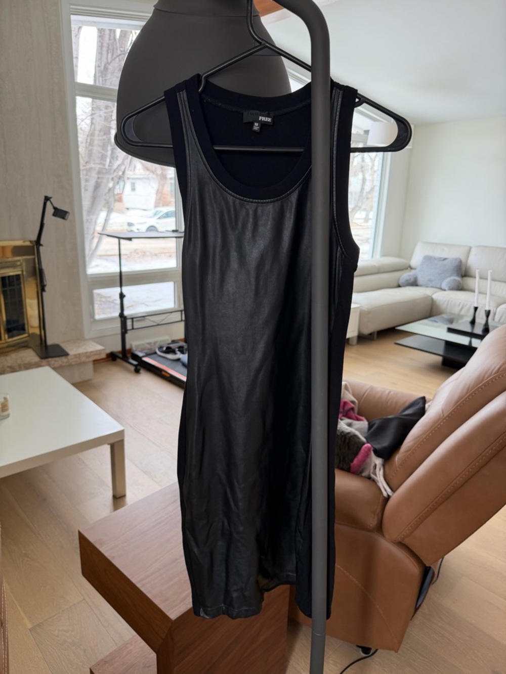 Aritzia Black Faux Leather Mini Dress